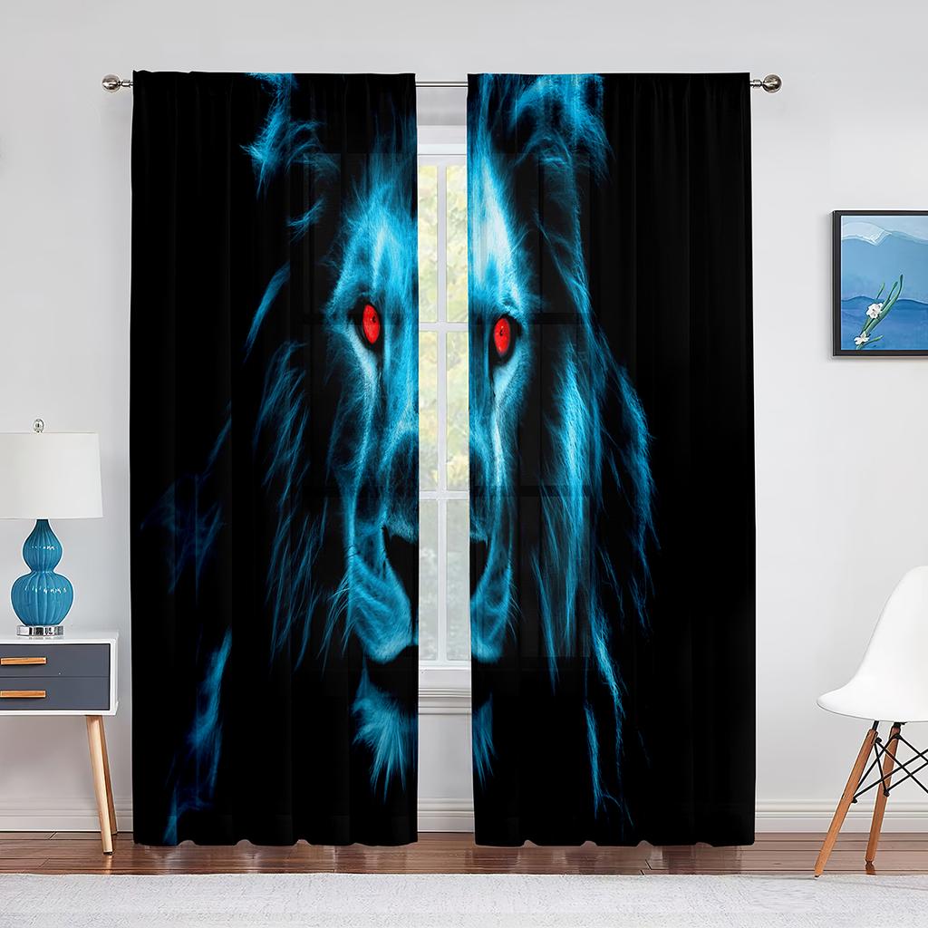 Fantasy Lion Starry Sky Tulle Curtains for Bedroom Living Room Decor Chiffon Sheer Voile Curtain for Balcony Kitchen Home Drape