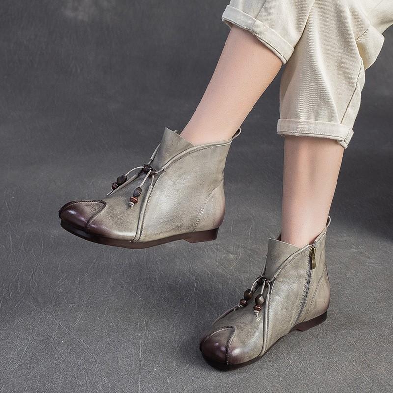 Fashion GKTINOO 2025 Autumn/Winter New Genuine Leather Round Toe Ankle Boots Comfortable Flat Retro Side Zipper Women's Boots