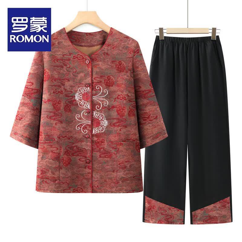 ROMON 2026 Summer Elderly Women s Two-Piece Set XL