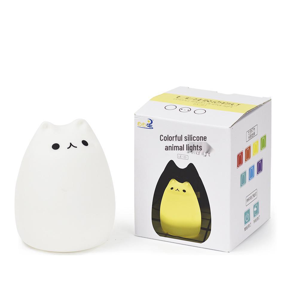 Seven-Color Silicone Cat Lamp: Cute Cartoon Pet Night Light with Warm Atmosphere Glow