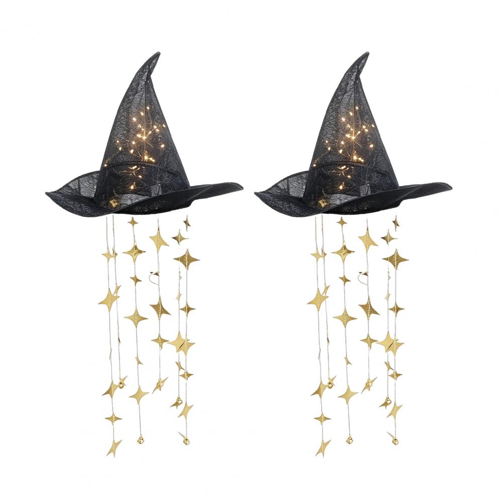 Accessoires Étoile Scintillante à Suspendre Chapeau de Sorcière d'Halloween Décorations Suspendues Carillon Suspendu Chapeau de Sorcière Ornement à Gland Étoile LED d'Halloween