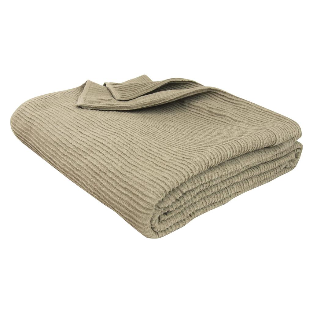 Rivere Single Towel Ribbed Puffy Blanket, 100% Cotton, Weave, Summer, Moisture-Wicking, Quick-Drying, (Grey Beige)