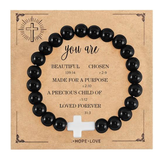 Women Bracelet Elastic Rope Natural Stone Beads Bracelet with Heart Charm N