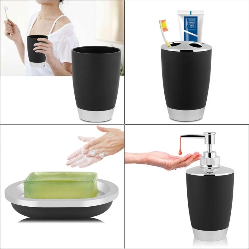 Pack Of 4 Bathroom Accessories Set with Soap Dispenser Plastic Toothbrush Holder Washing Cup and Soap Dish