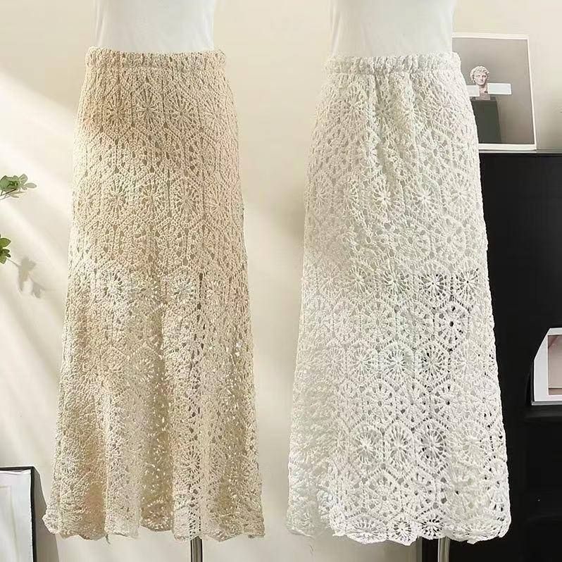 Bohemian Crochet High-Waist Hip-Hugging Midi Skirt for Women