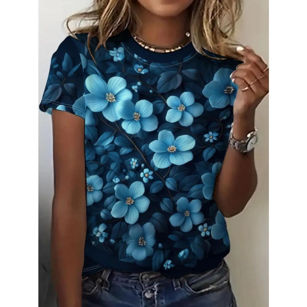 Summer Short Sleeved T-shirt Women's Casual Sports Top Cartoon 3D Printed Pattern Clothes