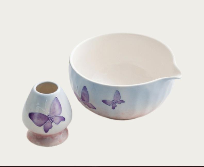 Traditionelles Bambus Keramik Japanisches Matcha Tee Set Keramikschale Bambus Matcha Besen und Teelöffel Teezubereitungswerkzeuge Zubehör