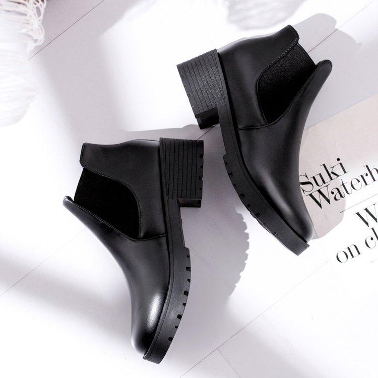 Autumn and Winter New Martin Boots Thick Heel Short Boots Black Cotton Bare Boots