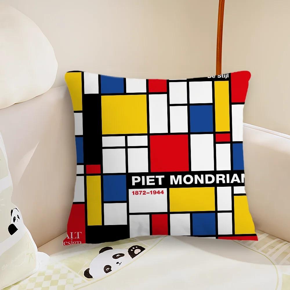 Abstract Geometric Art Cushion Cover Mondrian Color Block Peach Skin Pillowcase Modern Home Sofa Living Room Throw Pillow Decor