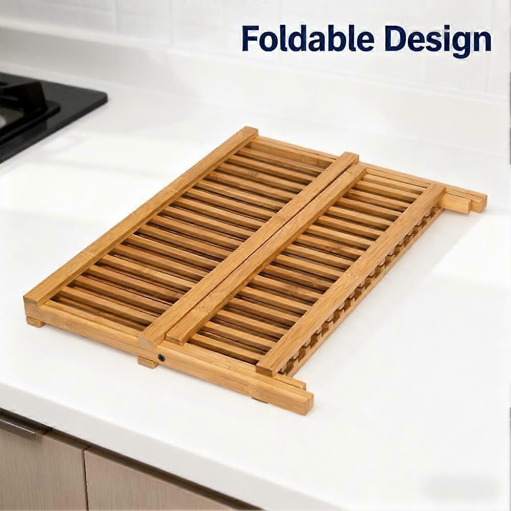 Dish Drying Rack 2-Tier Bamboo Dish Rack for Kitchen Counter Wooden Dish Drainer with Foldable Space-for Dishes, Plates
