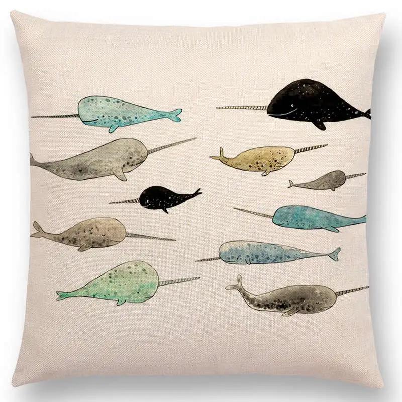 Newest Fashion Nordic Style Whale Cushion Cover Ocean Whales Home Pillow Case Linen Cotton Pillows Covers
