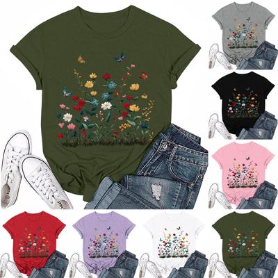 Camiseta de Manga Corta con Cuello Redondo Estampada Casual de Moda para Mujer Camiseta Top Top