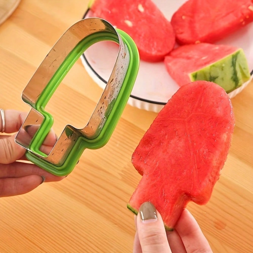 1pc Stainless Steel Watermelon Slicer & Popsicle Mold – Easy Manual Fruit Cutter With Green Handle, No Power Needed, Perfect For Summer Snacks