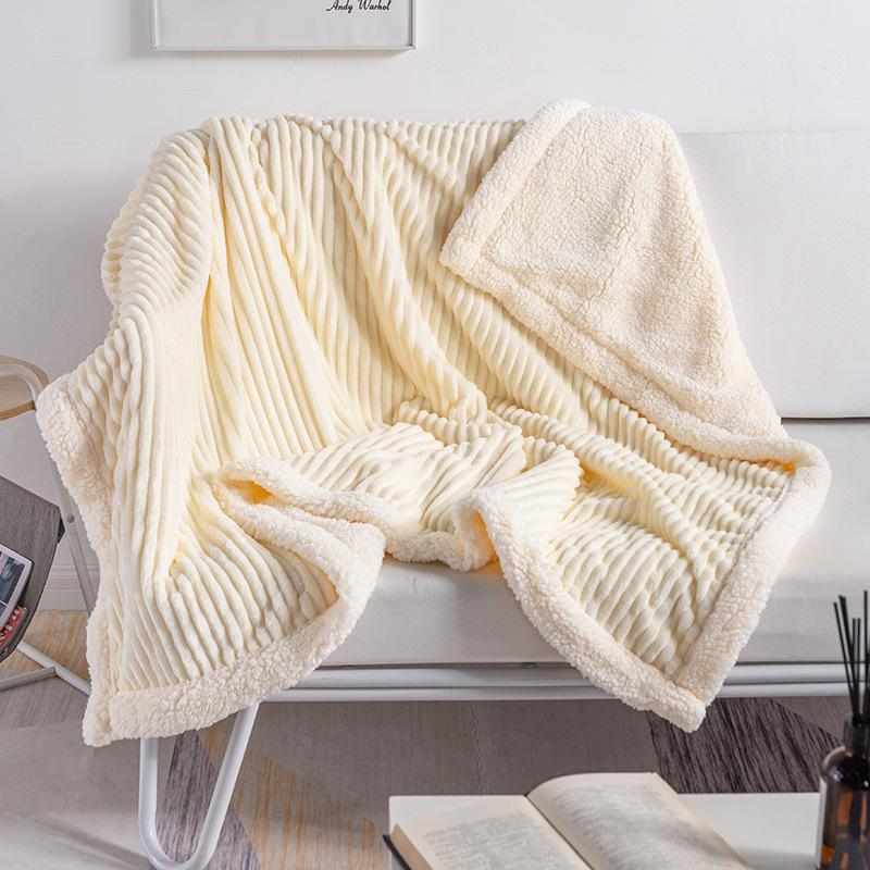 Nap Air-conditioning Blanket Soft and Comfortable Thickened Double-layer Solid-color Striped Lamb Wool Drawn Blanket