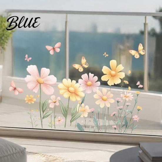 Boho Style Flower Wall Decor 2Pcs Watercolor Flowers Sticker PVC Waterproof Floral Decal with Butterflies Removable Decorative Decals for