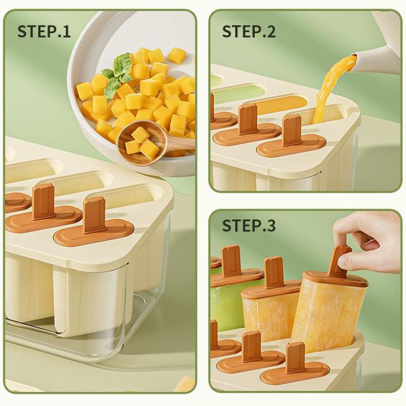 8-Cavity Ice Mold Reusable Easy-Release Freezer Tray With Sticks Silicone Popsicles Maker For Kids Adults Home Party Kitchen