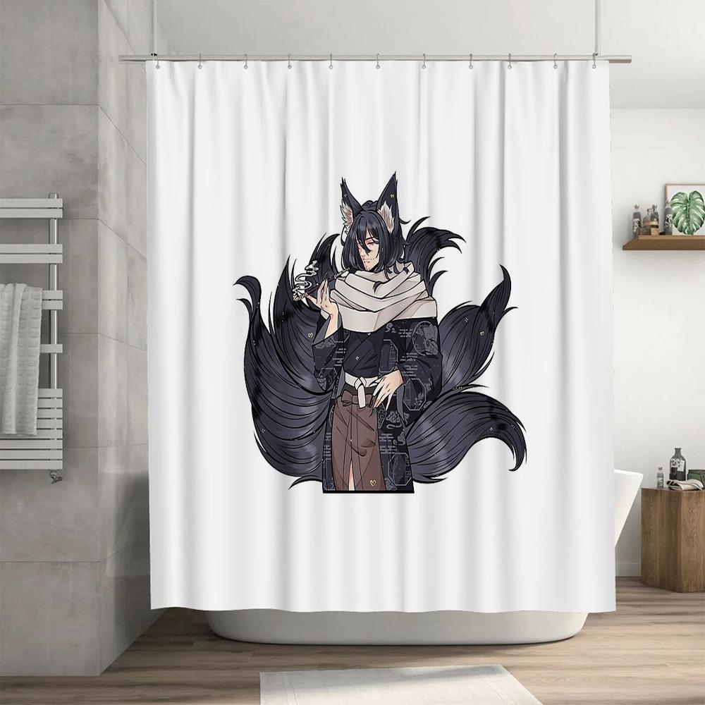 Fox Spirit Anime Shower Curtain Kitsune Japanese Yokai Mythic Fantasy Decor Bathroom Set