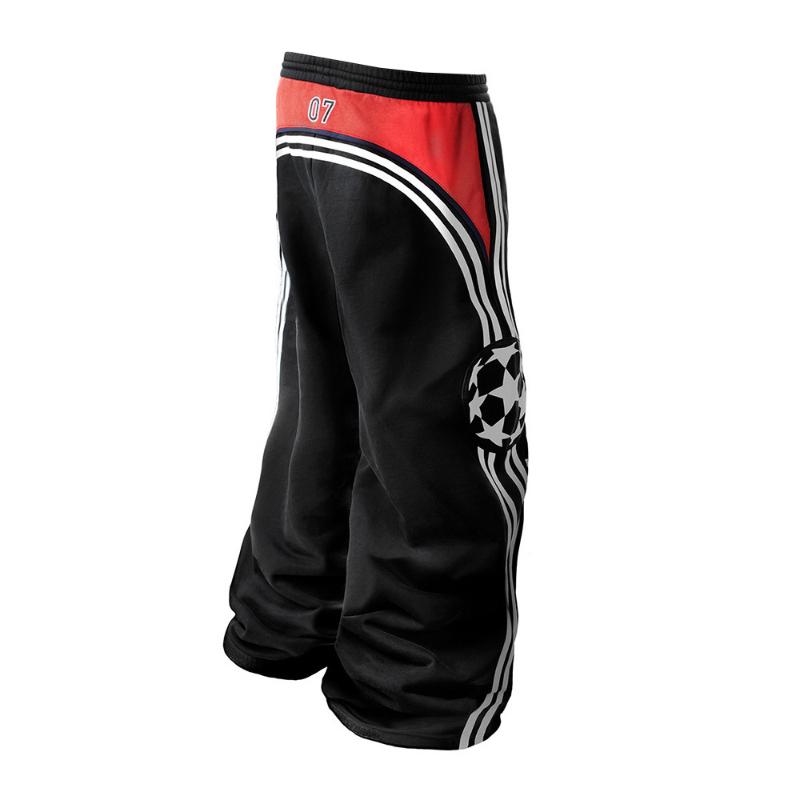 Europäische und amerikanische Street-Retro-Hose mit Seitenstreifen, Patchwork, Buchstabenprint, Hip-Hop, locker, mit Kordelzug