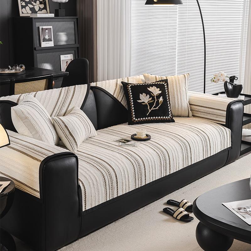 EIFLOY-Luxury Striped L Shape Sofa Cover, Non Slip, Chenille Couch Covers Living Room,  Armchair Slipcover, 1, 2, 3, 4, 5 Seats