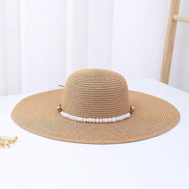 Adjustable Paper Straw Sun Hat For Women Featuring Pearls Accents Breathable Lightweight Design Summer Travel Gardening