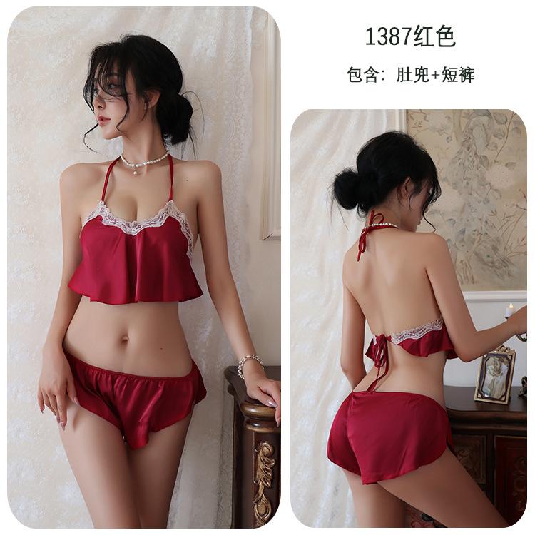 

Сексуальные женские сексуальные пижамы с карманом на животе и ремешком на шнуровке соблазнение домашний комплект большого размера One Size (80-70kg)