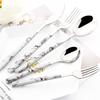 30Pcs Wood Handle Silver Dinnerware Steak Knife Fork Spoons Cutlery Set Stainless Steel Marble Flatware Kitchen Tableware Set