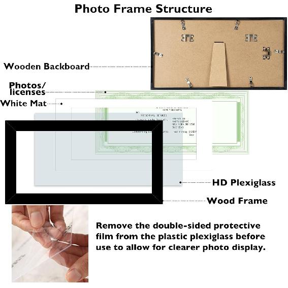 5x10 Business License Frame Black for 3.5x8 Standard Business License with Mat or 5 X 10 Picture Without Mat, 5x10 Frame with Shatter Resistant