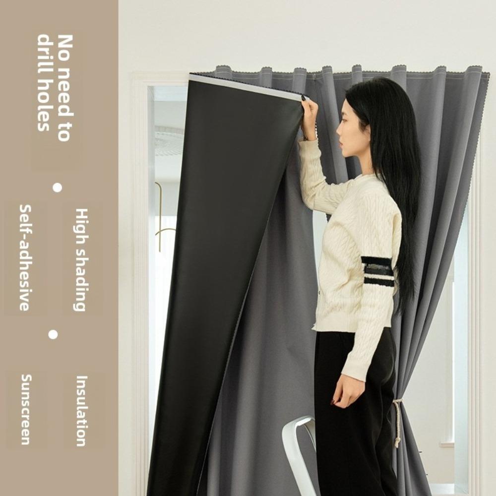 Velcro Full Blackout Curtain No Drill Installation Window Sun Shade UV Protection Door Curtain
