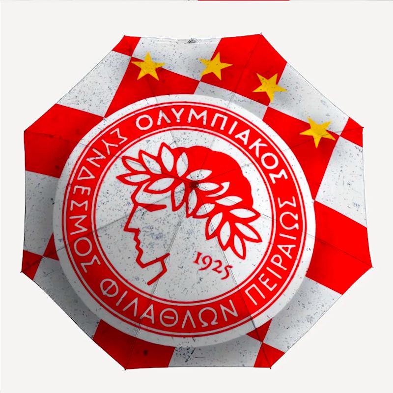 Olympiacos F.C Fashionable Automatic Opening/Closing Folding Umbrella. Portable and Foldable, Ideal for Gift, Travel, and Daily Use.