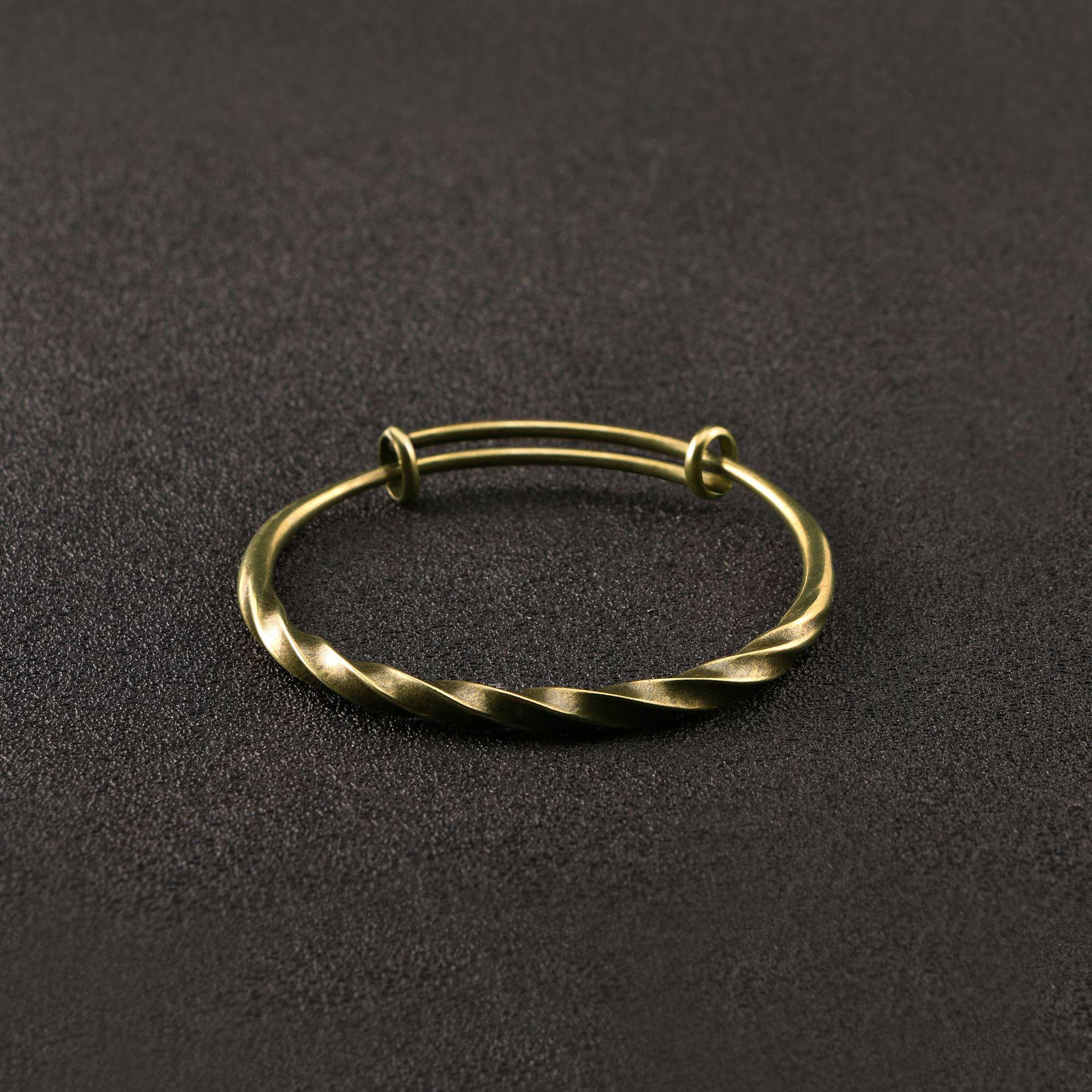 

[Solid Brass Twist Pattern Bracelet Women Polished Push Pull Bangle Simple Casual Jewelry] бронзовый