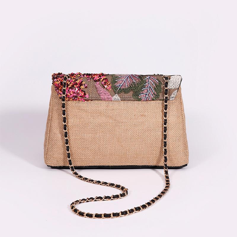 Embroidery sequined shoulder bag summer new niche woven straw bag high-end large-capacity armpit bag