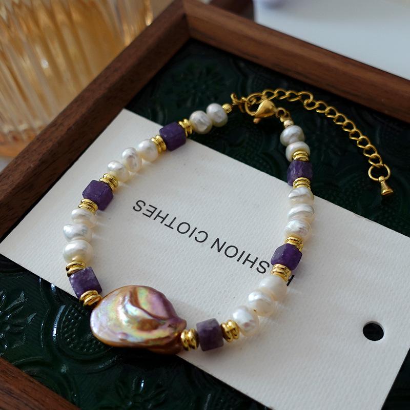 

Ожерелье из бисера из фиолетового нефрита и агата, аксессуары из натурального барочного жемчуга на ключицу, легкая роскошная ретро-цепочка в китайском стиле