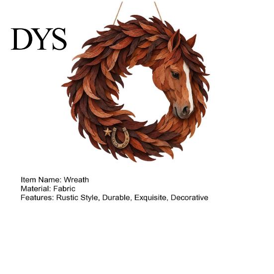 Festive Wall Hanging Decor for Home Rustic Horse Wreath Front Door, Western Farmhouse Head Durable Decorative Bedroom with Horseshoe, Handcrafted