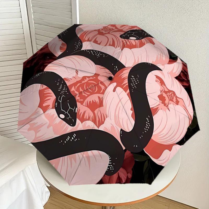 

1pc Snake and Floral Illustration Umbrella with Plastic Handle,Suitable for All Seasons Home Travel Outdoor UmbrellaDD430