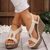 Fliegendes Strickwort mit Sandalen Damen große Größe neu Muffin Keilabsatz Fischmaul Plateau-Sandalen