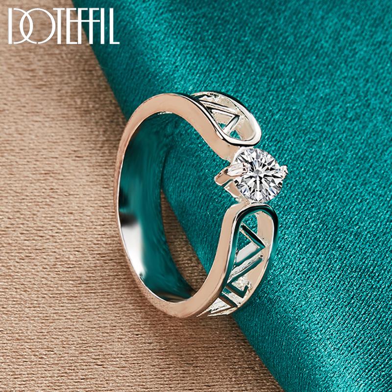 925 Sterling Silver Round AAA Zircon Letter V Ring Fashion Wedding Jewelry