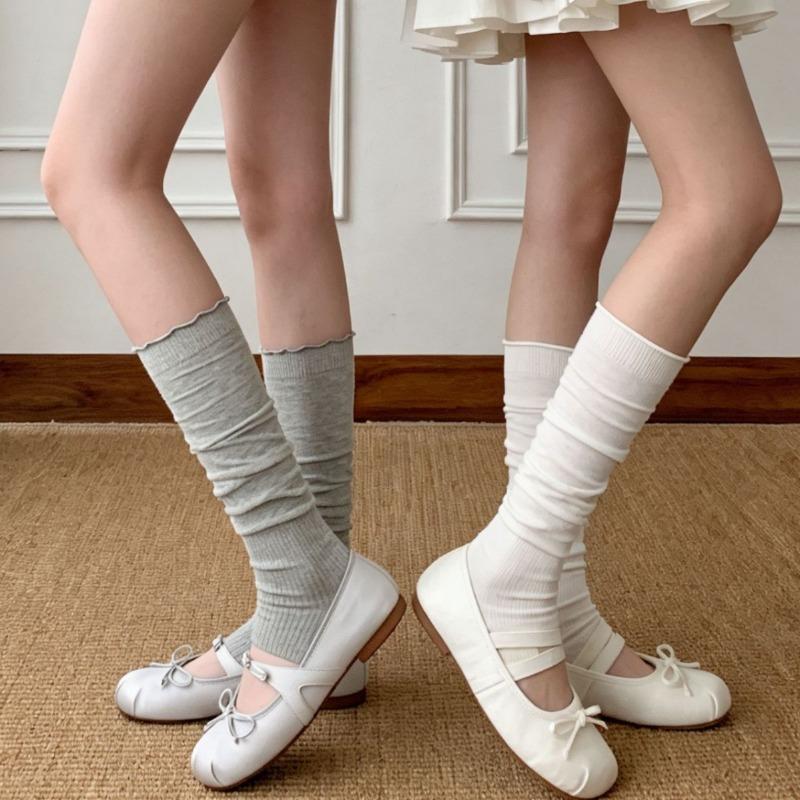 Frühlings- und Sommer-Strumpfsets mit Plüschstrümpfen, Ohrbündchen aus Holz, Beinlinge, Passenden Flip-Flops, Wadenstrümpfen im Ballett-Stil, Aus reiner Baumwolle