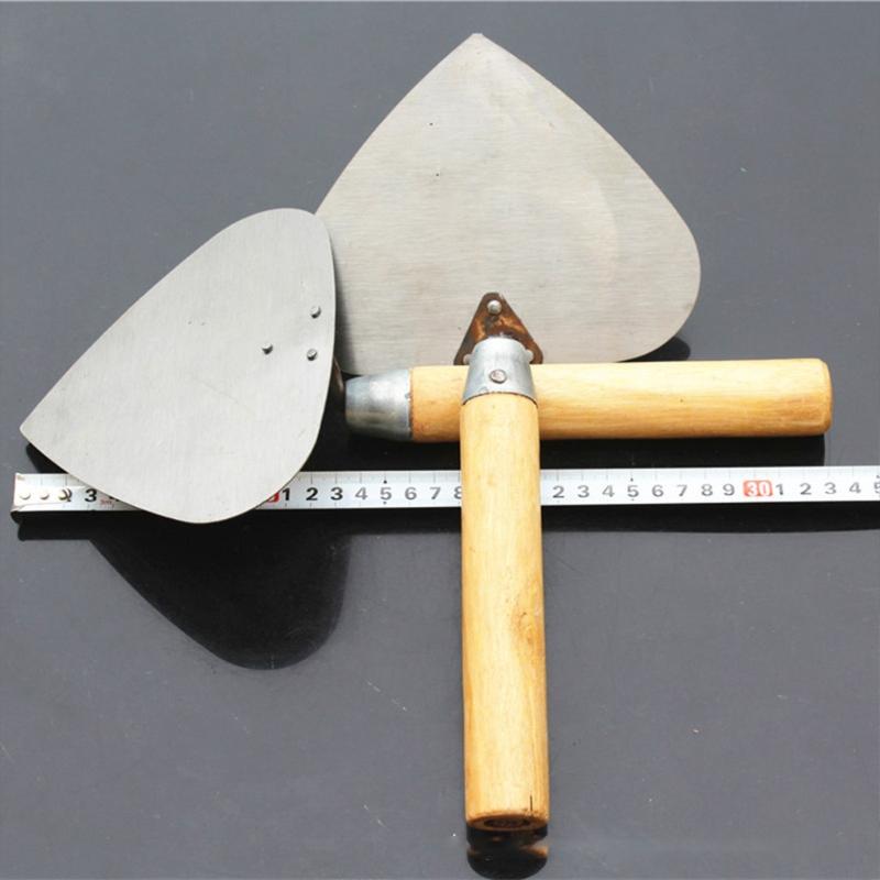 Manganese Steel Round Shovel Wooden Handle Plastering Coat Float Trowel Concrete Masonry Tools 33x17.5cm/12.99x6.89''