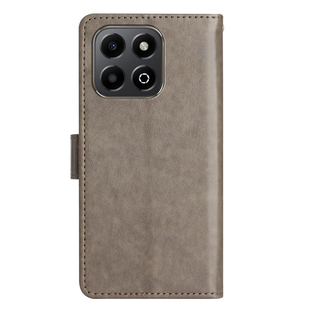 For Honor X6b 4G Leather Wallet Case Butterfly Flower Imprinted Phone Cover with Strap