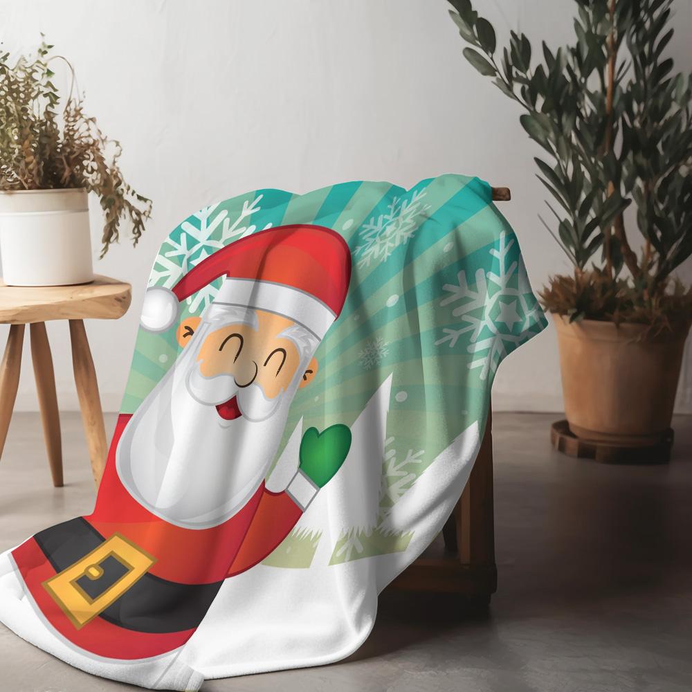 

Santa Claus Throw Blanket Christmas Flannel Fleece Blanket Cozy Warm Holiday Gift Home Decor Festive Reindeer Winter Decor 75x90cm