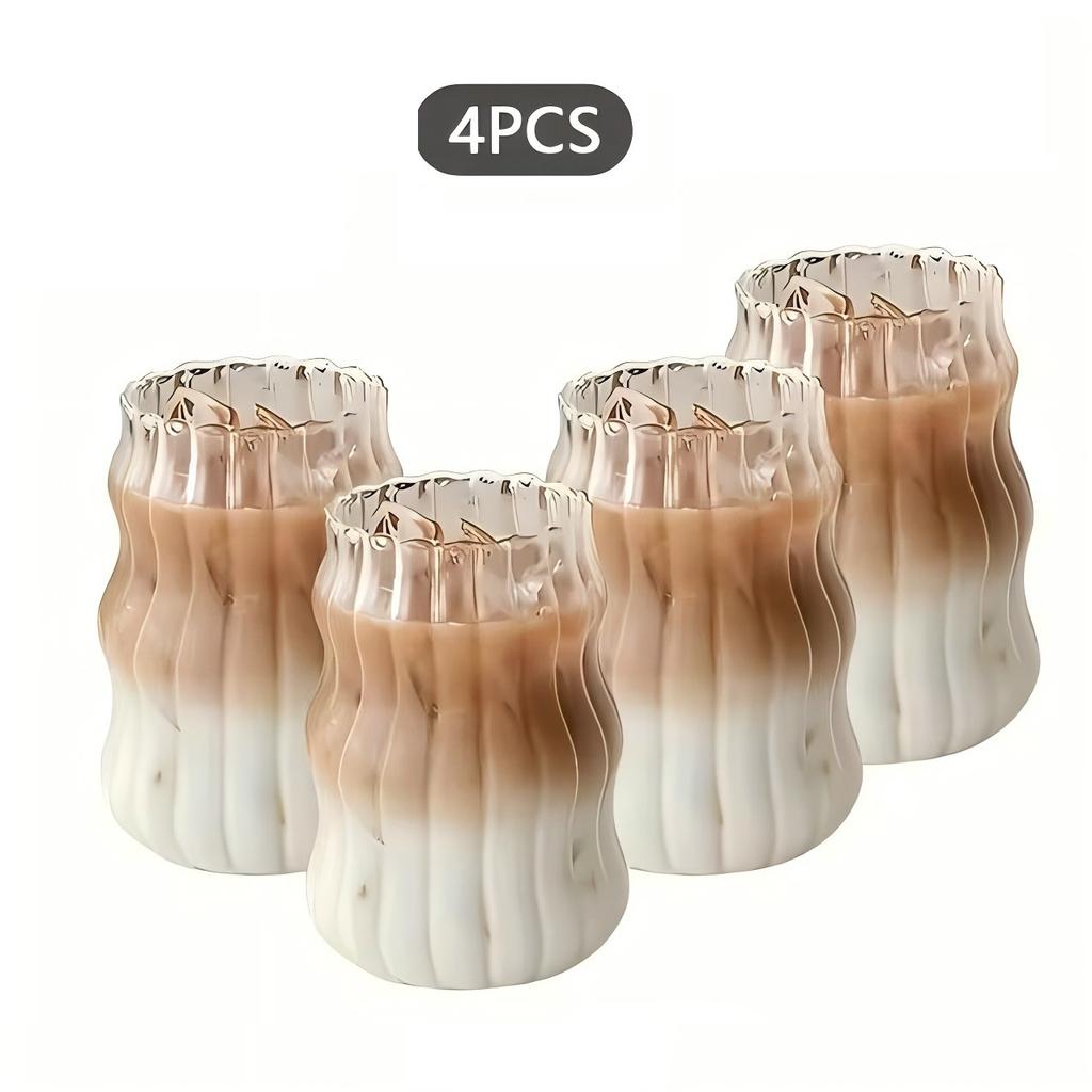 4/6PCS INS Glass Cup Heat-resistant Tumbler Drinkware Transparent Tea Juice Milk Coffee Mug Stripe Beer Mug Party Gift