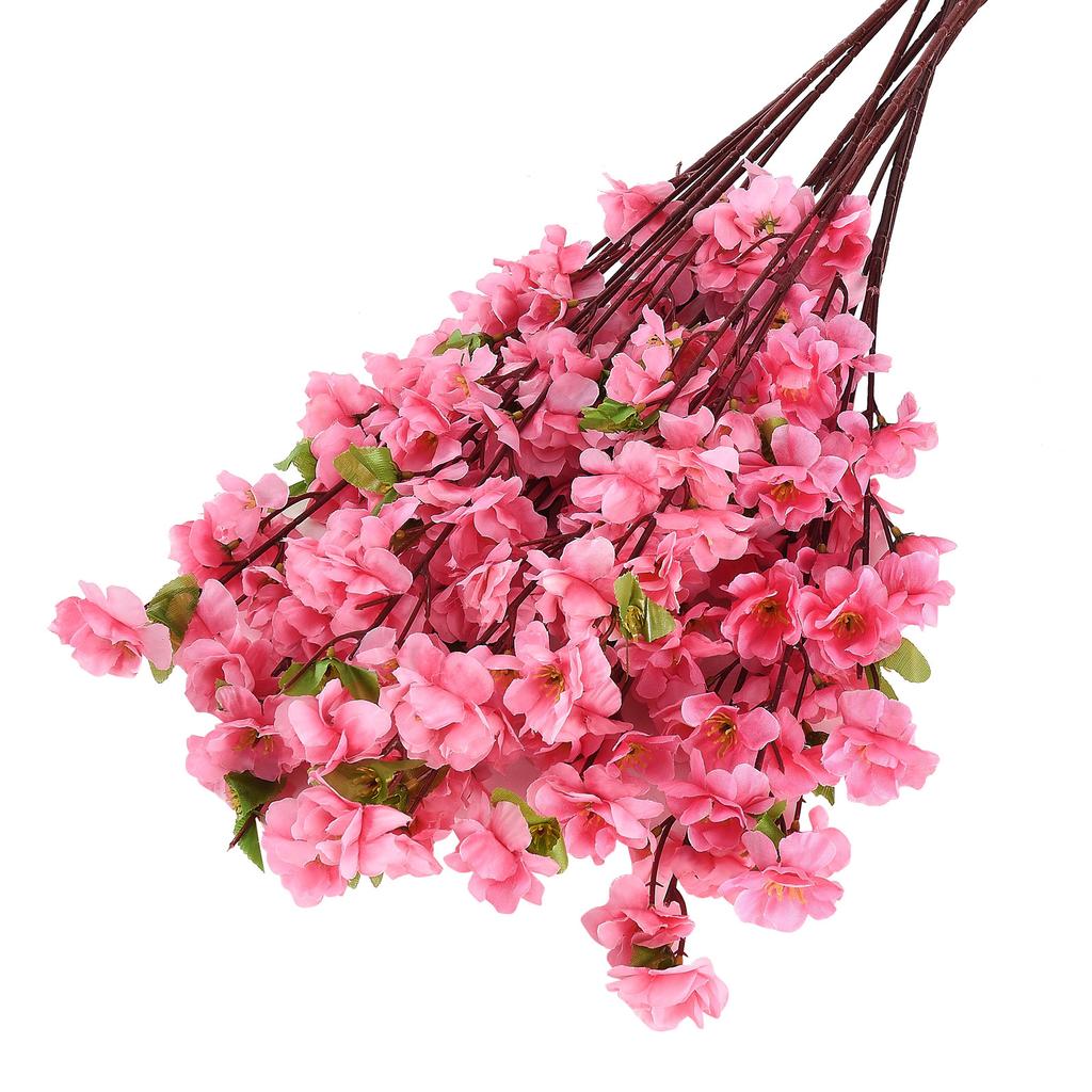 25.6in Artificial Peach Blossom Branch Faux Peach Flowers Branch Stem for DIY Garden Home Party Spring Decor Pink