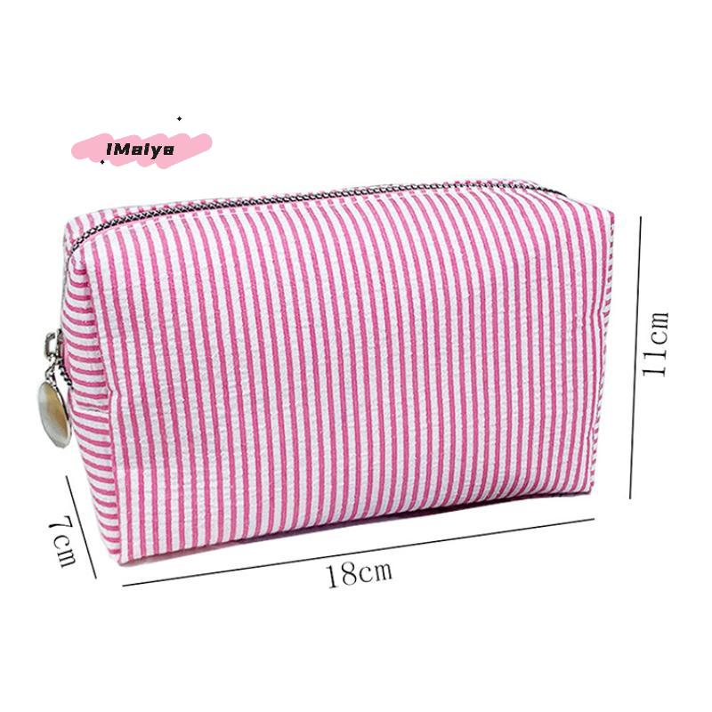 M-1Pc Fresh Simple Striped Cosmetic Bag Large Capacity Makeup Bag Pencil Case Travel Toiletries Bags Toiletry Storage Pouch