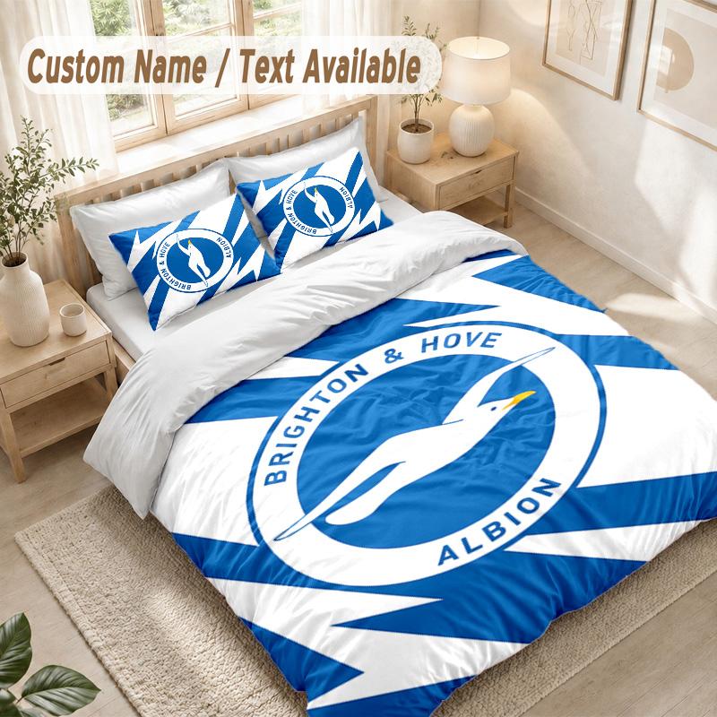 Brighton Hove Albion Bedding Set, 1 Duvet Cover & 2 Pillowcases Soft Comfortable Bedroom Home Textile Decor