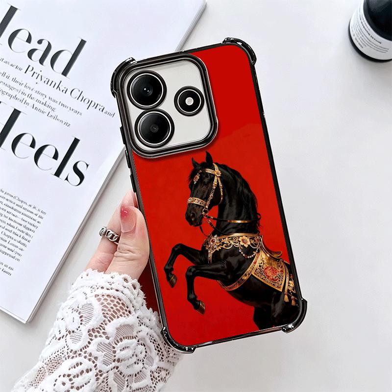 Horse Art Aesthetics Plating Phone Case For Xiaomi Redmi Note 14 15 Pro Plus 13 12 11 11S 11T 10 9S 9 5G Anti-Fall Airabag Cover