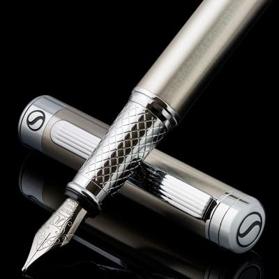Scriveiner Stainless Steel Fountain Pen - Amazing Luxury Pen Steel Finish, Schmidt Steel Nib (Medium), Best Pen Gift Set for Men & Women, Professional