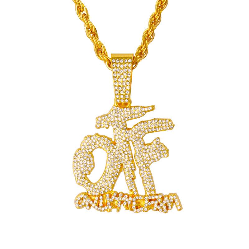 Unisex OFF Letter Full Diamond Hip Hop Pendant Necklace - Versatile Trendy Jewelry
