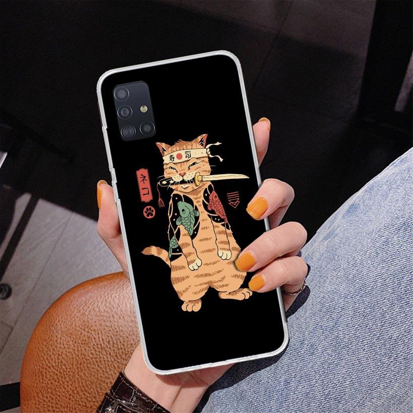 Ramen Sushi Samurai Tattoo Cat Phone Case For Samsung Galaxy A52 A32 A22 A12 A51 A31 A50S A30S A20S A10S Note 20 Ultra 10 Plus S