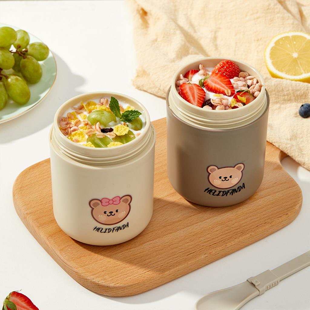 Thickened Plastic Fruit Salad Cup For Kids Students Breakfast Cup With Spoon Portable Sealed Yogurt Oat Container Microwave Safe