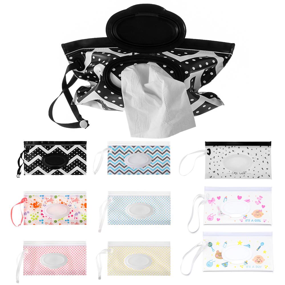 1PC Feuchttücher Tasche Tragbare Flip Cover Snap-Strap Kosmetiktasche Niedliche Baby Tissue Box Outdoor Niedliche Kinderwagen Tragetasche Acces